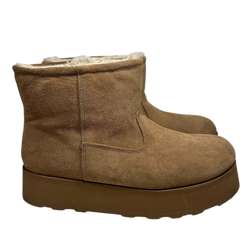 Suede Platform Ankle Boots Faux Shearling Lined Camel Brown 25033100 F24 US 8